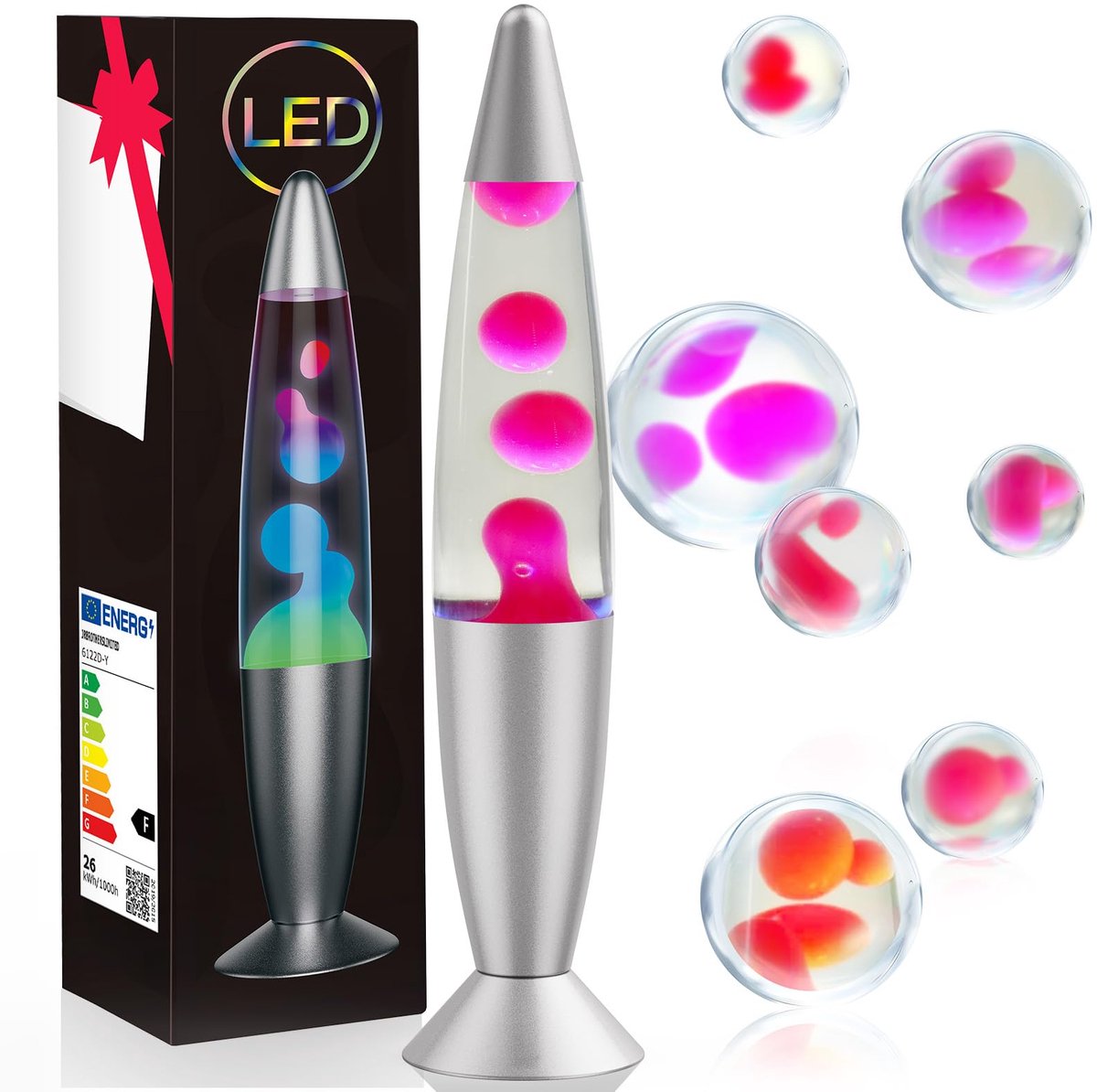 SnelShoppen - LED Retro Lavalamp 34cm Kleurveranderend Vloeibaar Wit & Roze Astrolamp voor Huisdecoratie, Mooi Lichtgeschenk voor Kerstmis, Halloween,