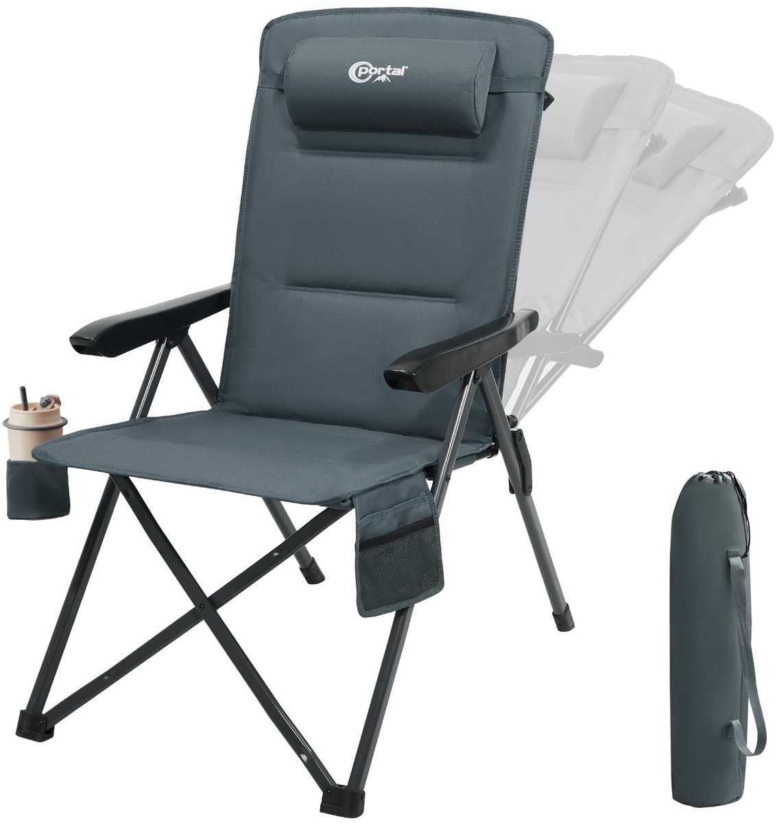SnelShoppen - Portal Campingstoel Opvouwbaar, Verstelbaar in 3 Standen, 160 kg Belastbaar, Hoge Rugleuning, Aluminium Tuinstoel, Ligstoel voor Camping