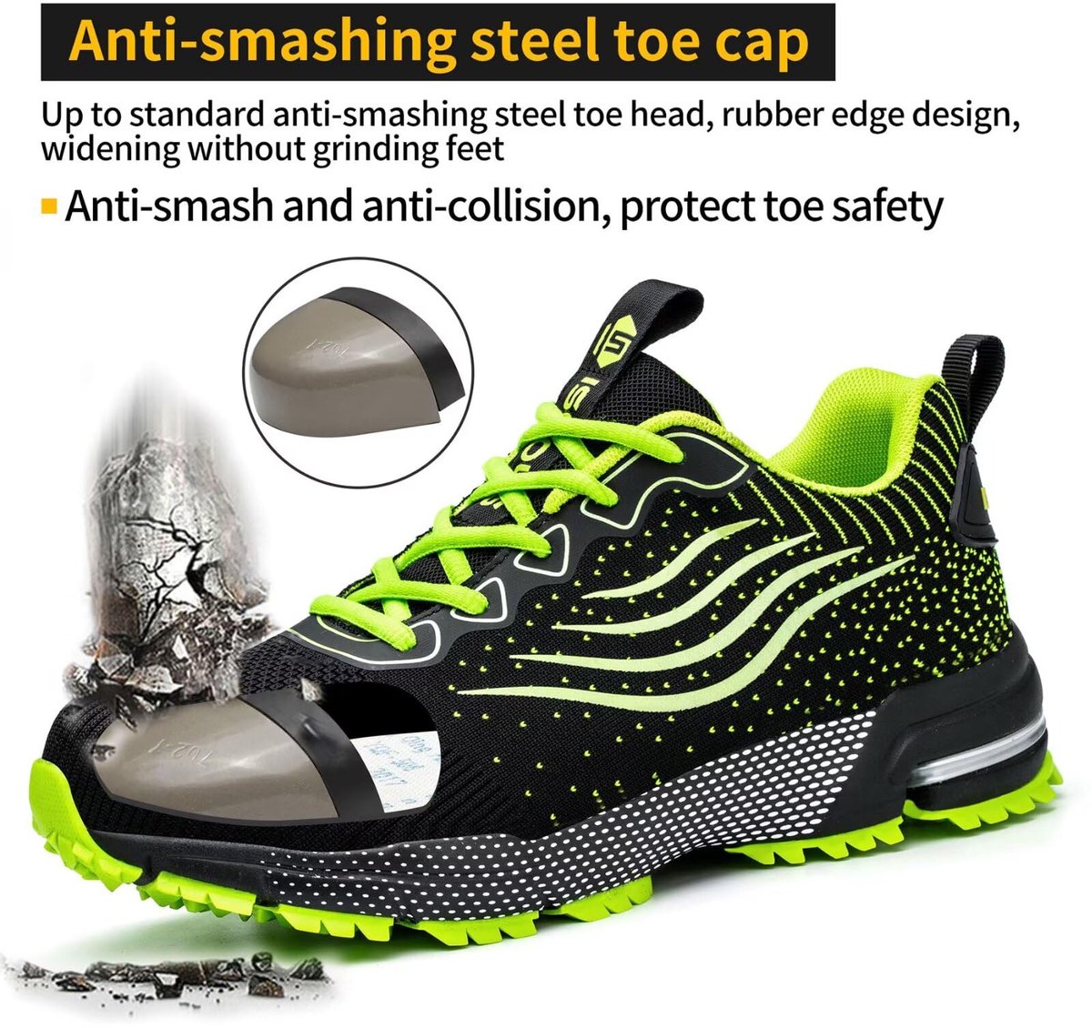 SnelShoppen - Werkschoenen Heren Dames Veiligheidsschoenen Stalen Neus Lichtgewicht Comfortabel Ademend Groen Maat 36 - Veiligheidssneakers voor Bouw,