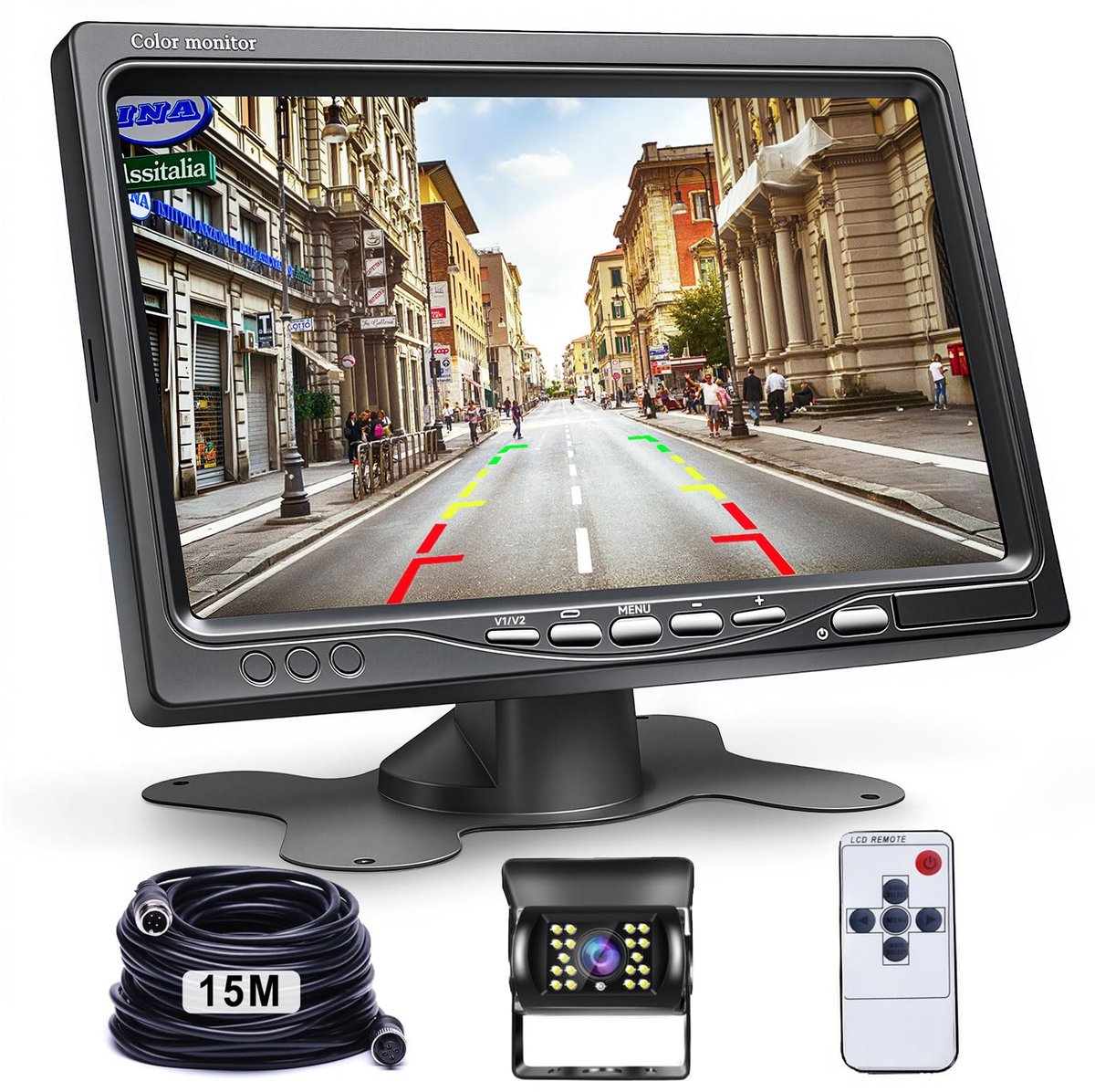 SnelShoppen - Achteruitrijcamera voor Auto met 7 Inch LCD Monitor, Nachtzicht, Waterdicht, Back-upcamera voor Personenauto's en Vrachtwagens, 12V-24V,