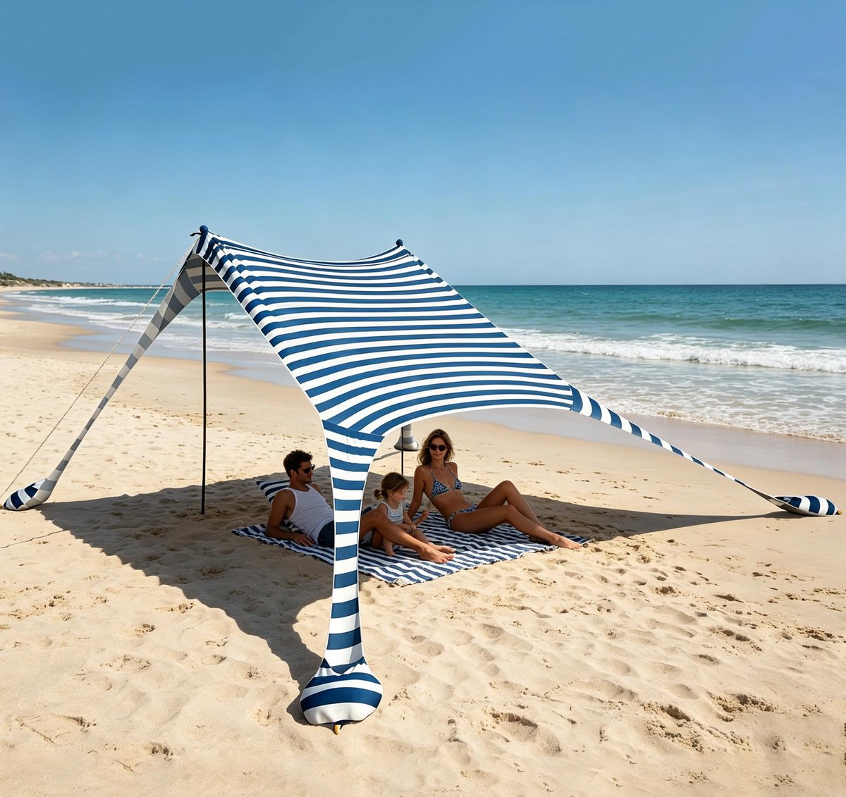 SnelShoppen - Cuupo Strandtent 2x2,1m Pop-Up met SPF 50, Anti-Wind, Draagbare Zonwering voor Strand, Camping, Tuin, Inclusief Stabiliteitsstangen en Z