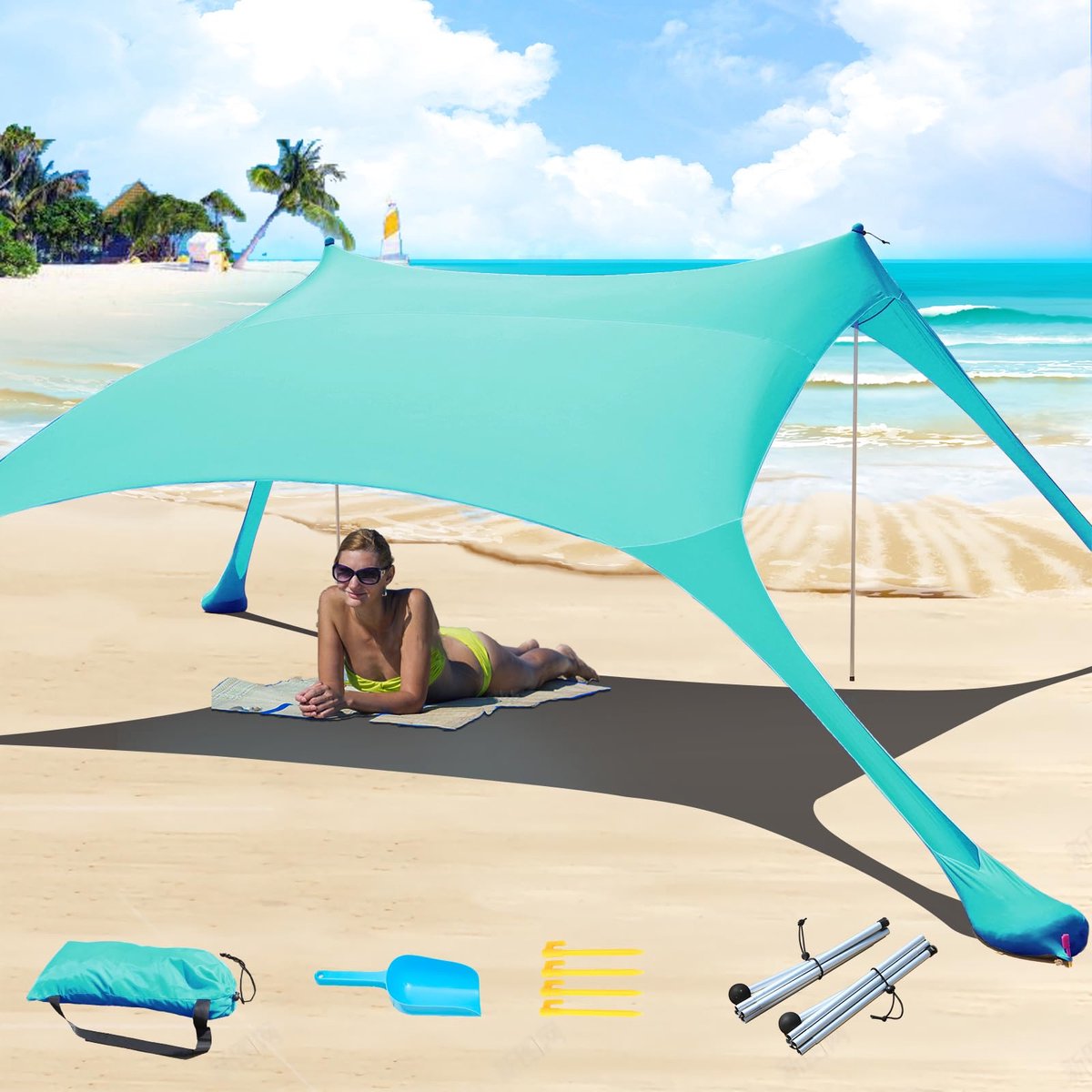 SnelShoppen - Cuupo Strandtent 2x2,1m - Lycra Bescherming & Zonwering - Winddicht Strandkleed - Ideaal voor Strand, Camping, Tuin, Kinderen