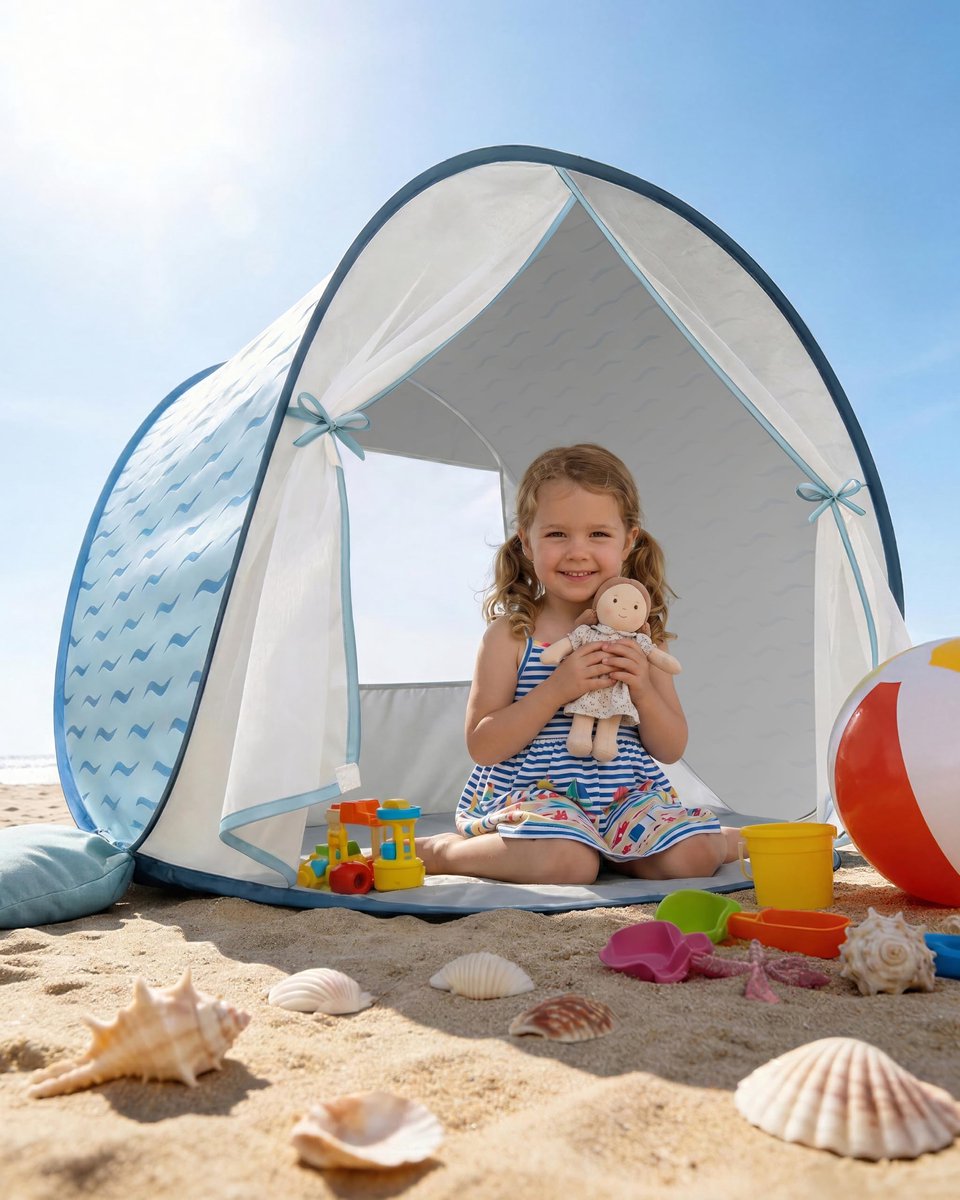 SnelShoppen - Strandtent voor baby's met UV-bescherming UPF 50+, Pop-up strandtent voor kinderen, Automatische opbouw, Windbescherming, Inclusief draa