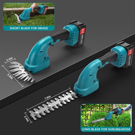SnelShoppen - Accuheggenschaar Snoerloos, 3-in-1 Graszschaar en Trimmer, 2 x 3 Ah Accu's, Telescoopstang, Oplaadbaar, 200 mm Zaaglengte, 99 mm Messen, van Snelshoppen — afbeelding 2