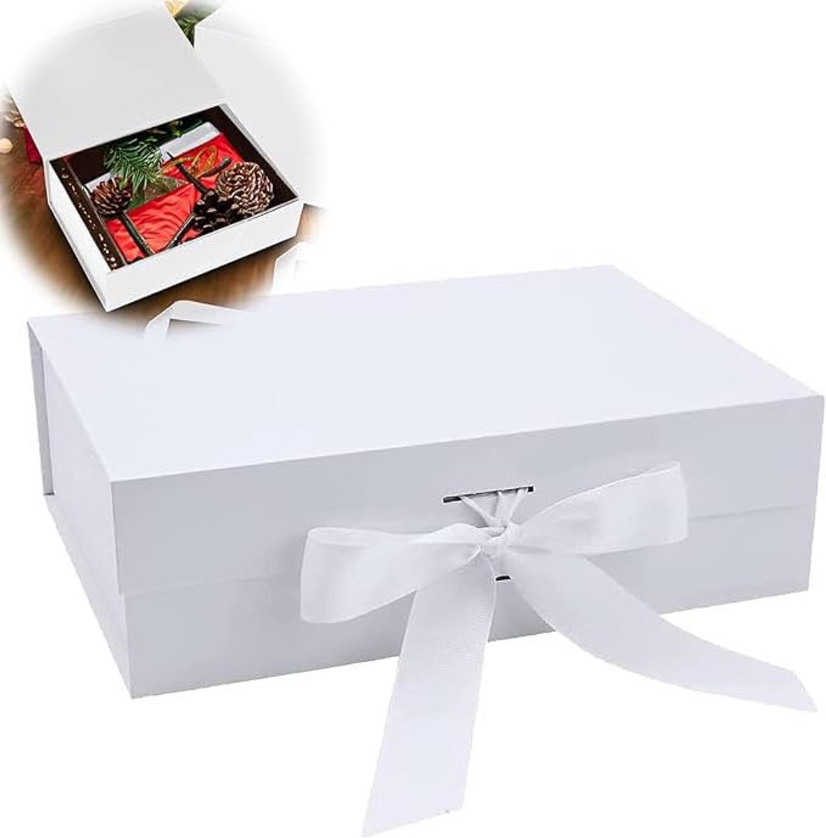 Dailygoods - Magnetische Cadeau Doos met Deksel en Strik - Herbruikbare Witte Cadeauverpakking voor Feestdagen