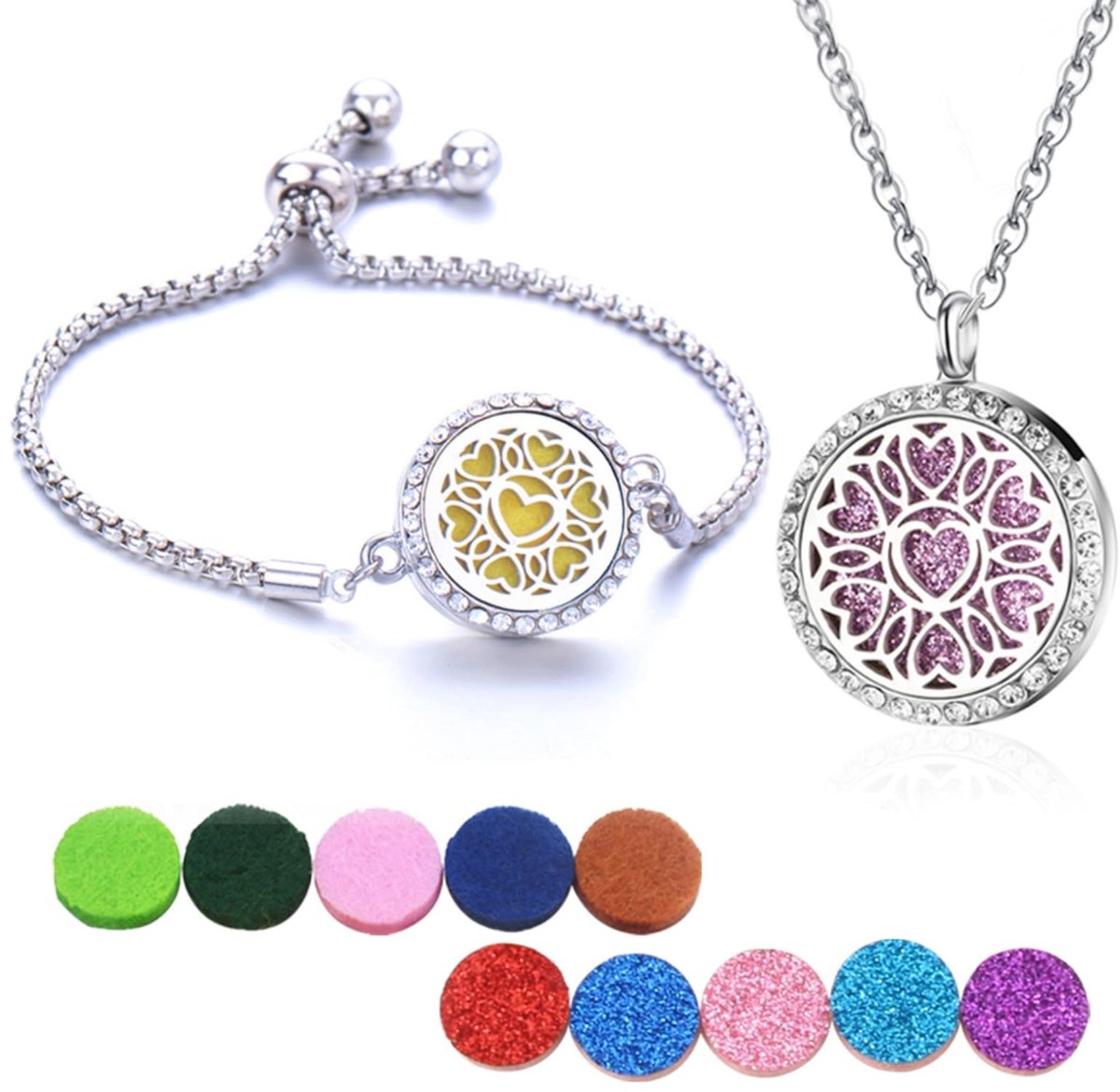 Dailygoods- Aromatherapie Diffuser Set - Verstelbare Medaillon Hanger - 10 Navulkussentjes - Sieraden voor Vrouwen - Ontspanning en Geur - Modieus Design - Sieraad