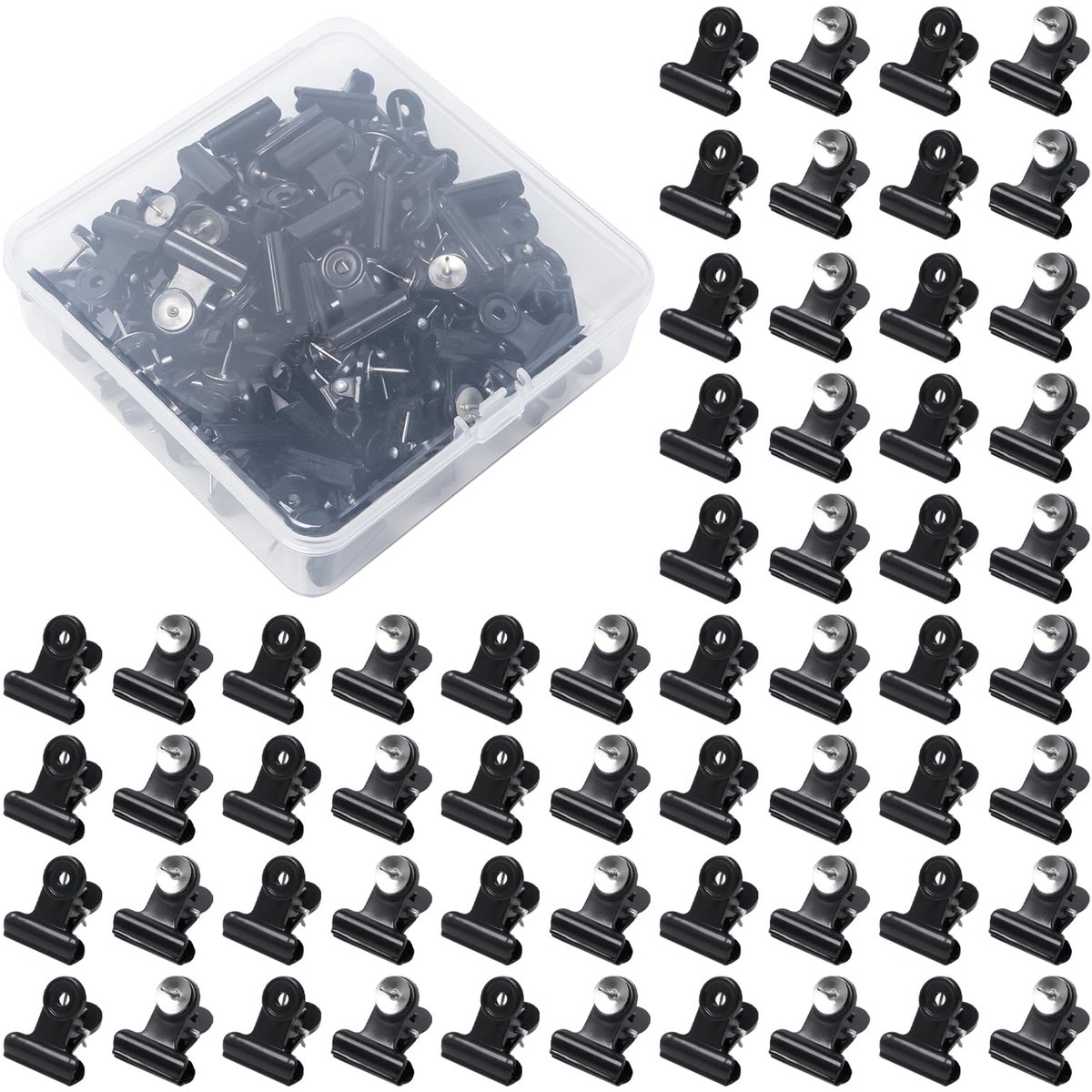 Dailygoods - 60 Stuks Punaises met Clip voor Prikbord en Fotomuren - Zwart