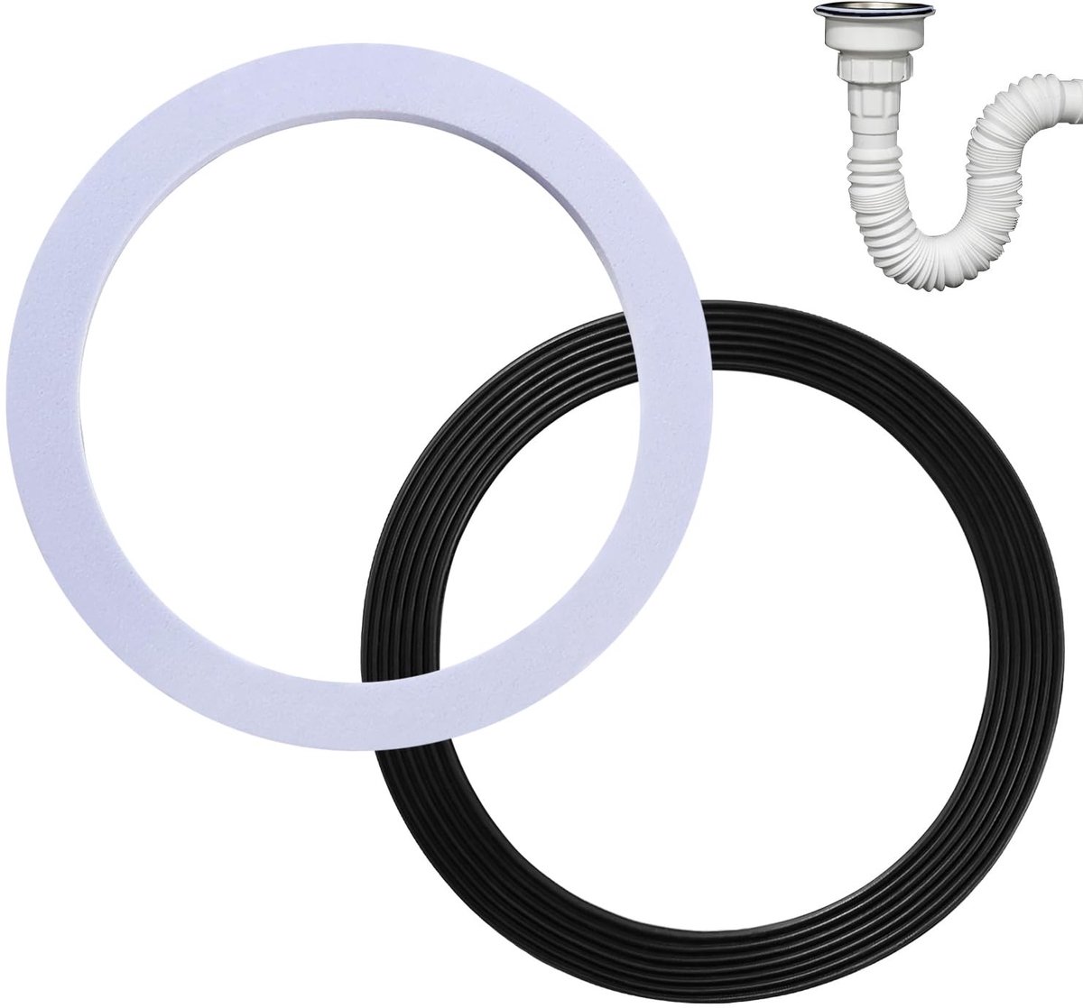 Dailygoods- Afdichtingsring Universele Compatibiliteit - Zwarte PVC/Ring - Witte EVA/Ring - 2 Stuks - Dikte 4mm - Buitendiameter 108mm - Afvoerplug