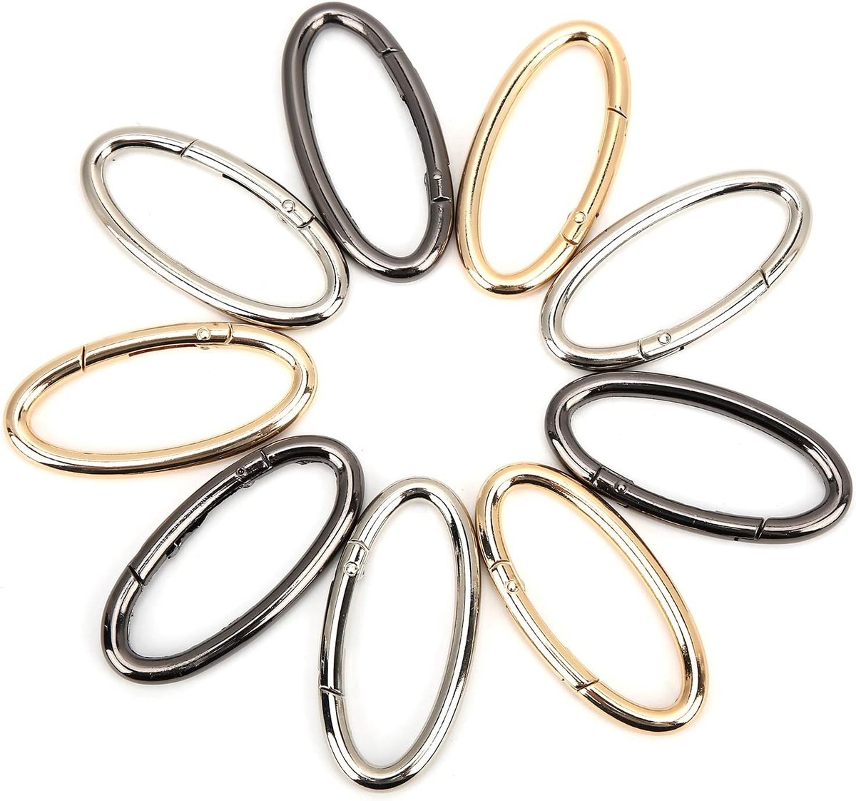 Dailygoods - 9 Stuks Karabijnhaken - Ovaal, Open, Rond, Sleutelhanger en Gespsluiting