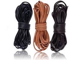 Dailygoods - 3 Rollen Lederen Snoer - Echt Leer Ronde Lederen Band voor DIY Handwerk (Zwart, Bruin, Natuurlijk)