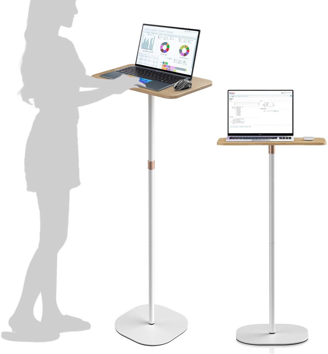 SnelShoppen - Hoogte Verstelbaar Sta-Bureau 46-120 cm - Wit Mobiel Bureau voor Laptop, Projector, Kantoor en Studie - Verstelbare Computertafel - Ergo