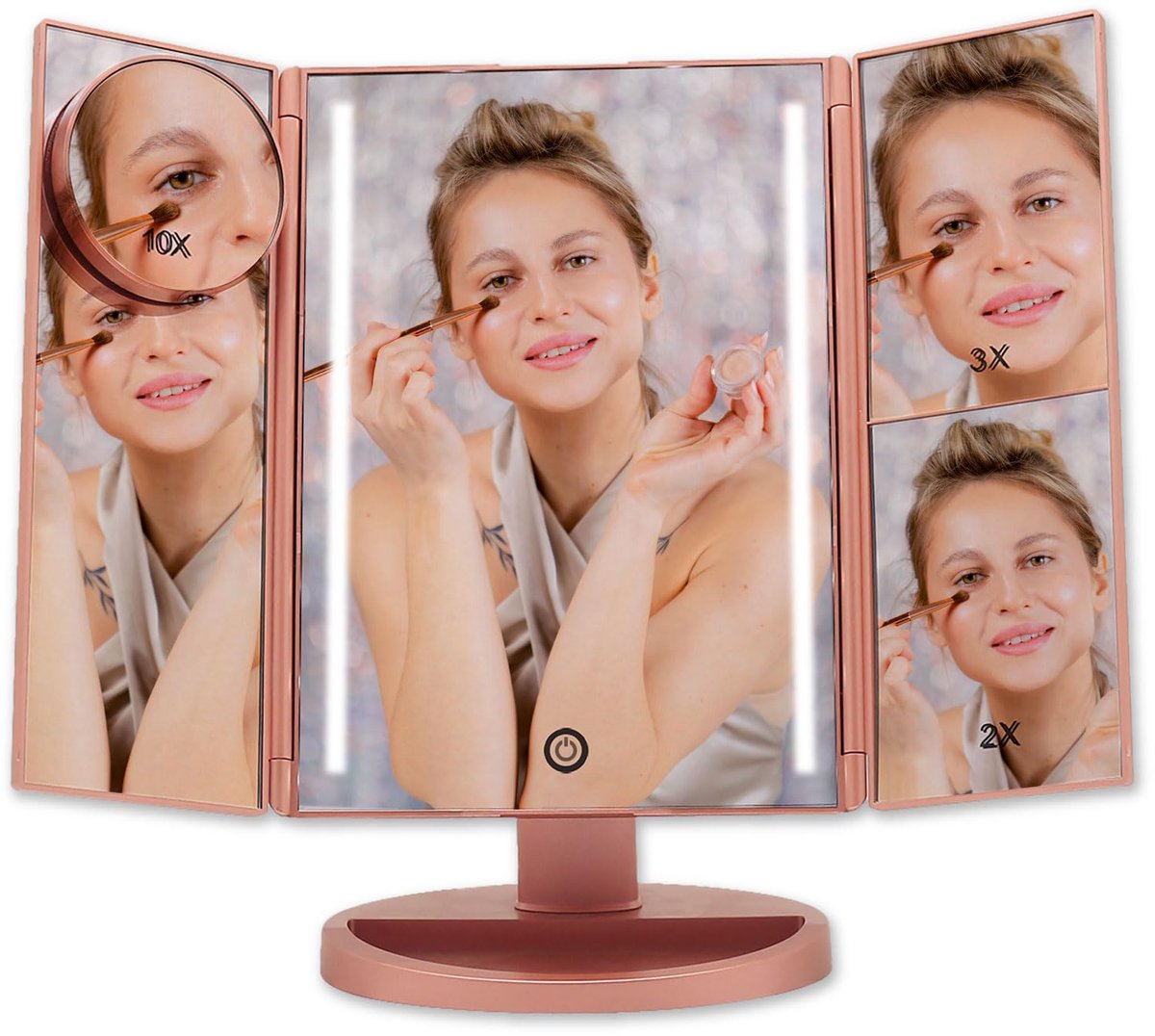 SnelShoppen - Make-upspiegel met 1X/2X/3X Vergroting, 36 LED-lampjes, Touchscreen, USB Oplaadbaar, 180 Graden Verstelbare Standaard, Cosmetische Spieg