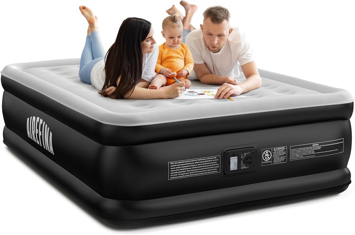 SnelShoppen - Zelfopblazend Luchtbed voor 2 Personen met Geïntegreerde Pomp, Opblaasbaar Matras voor Camping en Thuisgebruik, Duurzaam Logeerbed 203 x