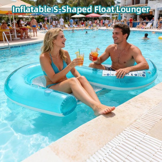 Zwembaddrijvers 2 Personen - Waterhangmat Lounge Stoel - Ontspannen op het water - Verfrissende Maas Innovatie - 155x25x170cm - Blauw — afbeelding 4