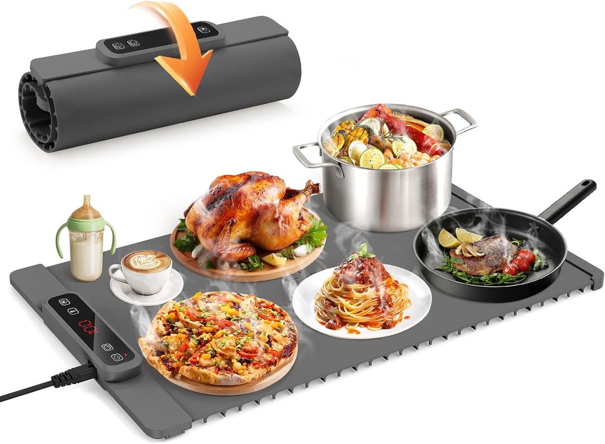 Elektrische Warmhoudplaat - Voedselwarmer Buffet Server - Eten Warm Houden - Opvouwbaar Met Timer - Niet gespecificeerd - Grijs