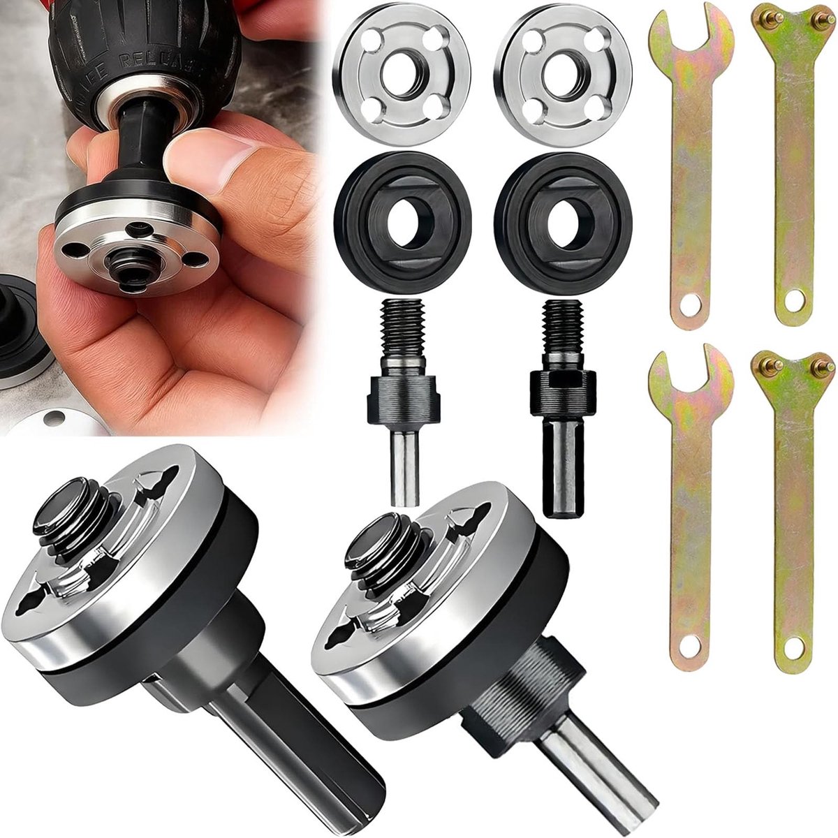 Dailygoods- Haakse Slijper Adapterset 10-delig - Verbindingsstangset - Handboormachine Accessoires - Doornadapters 6mm/10mm - Flenzen - Sleutels - Slijperaccessoires