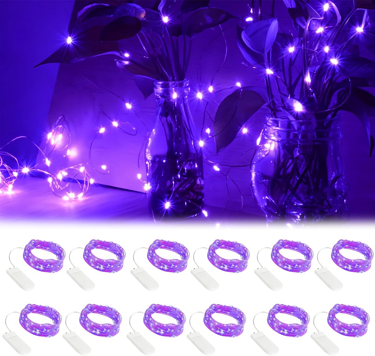 SnelShoppen - GOEDCH Led-lichtsnoer, 20 Leds, 2m, Paars, Mini-lamp, Koperdraad, Batterij-aangedreven Lichtketting voor Binnen en Buiten, Perfect voor