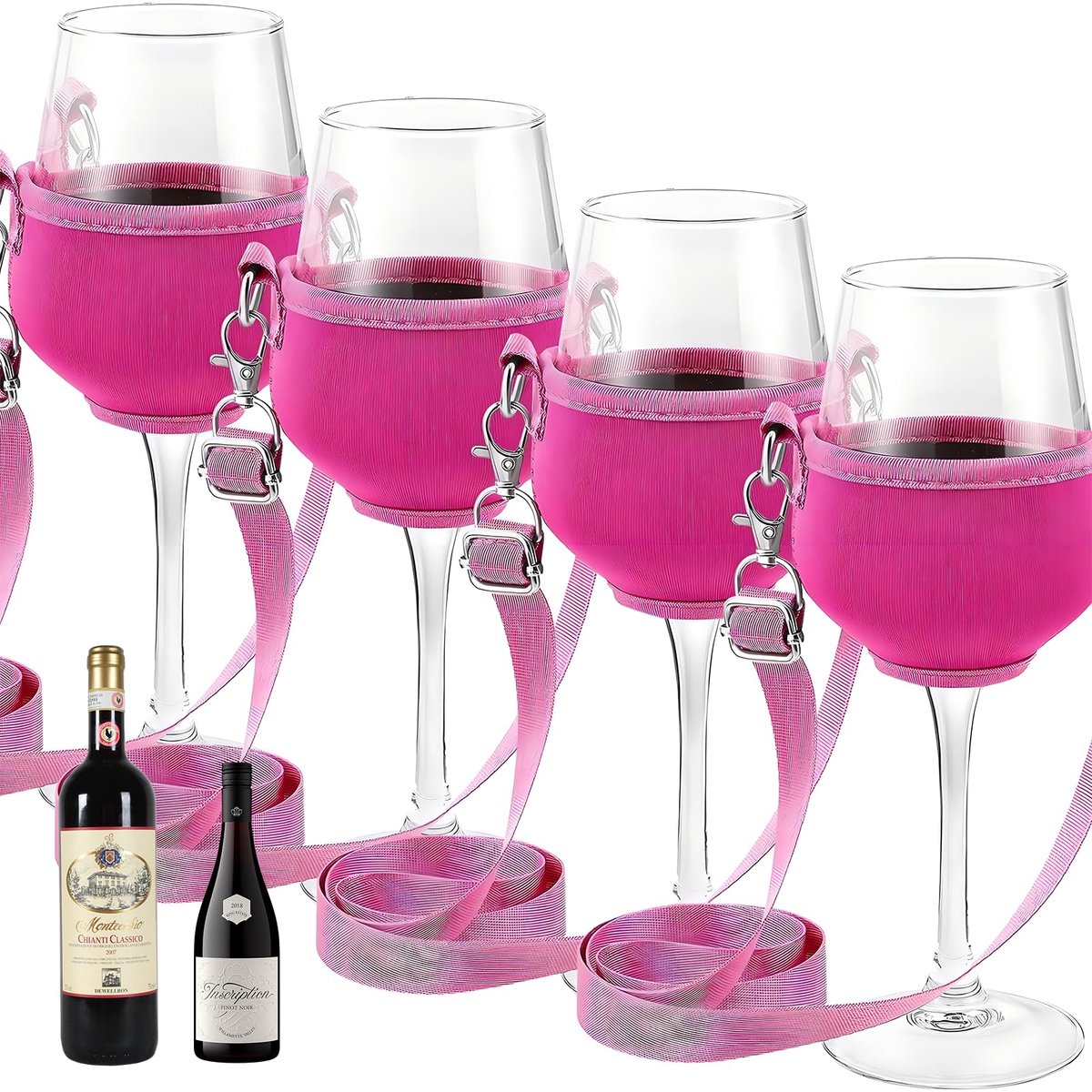 Dailygoods - Set van 4 draagbare wijnglazen om op te hangen voor feesten en evenementen