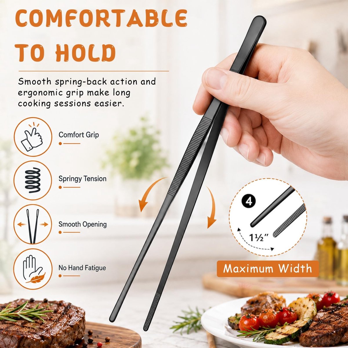 Dailygoods - Set van 4 Professionele Roestvrijstalen Kookpincetten voor de Keuken