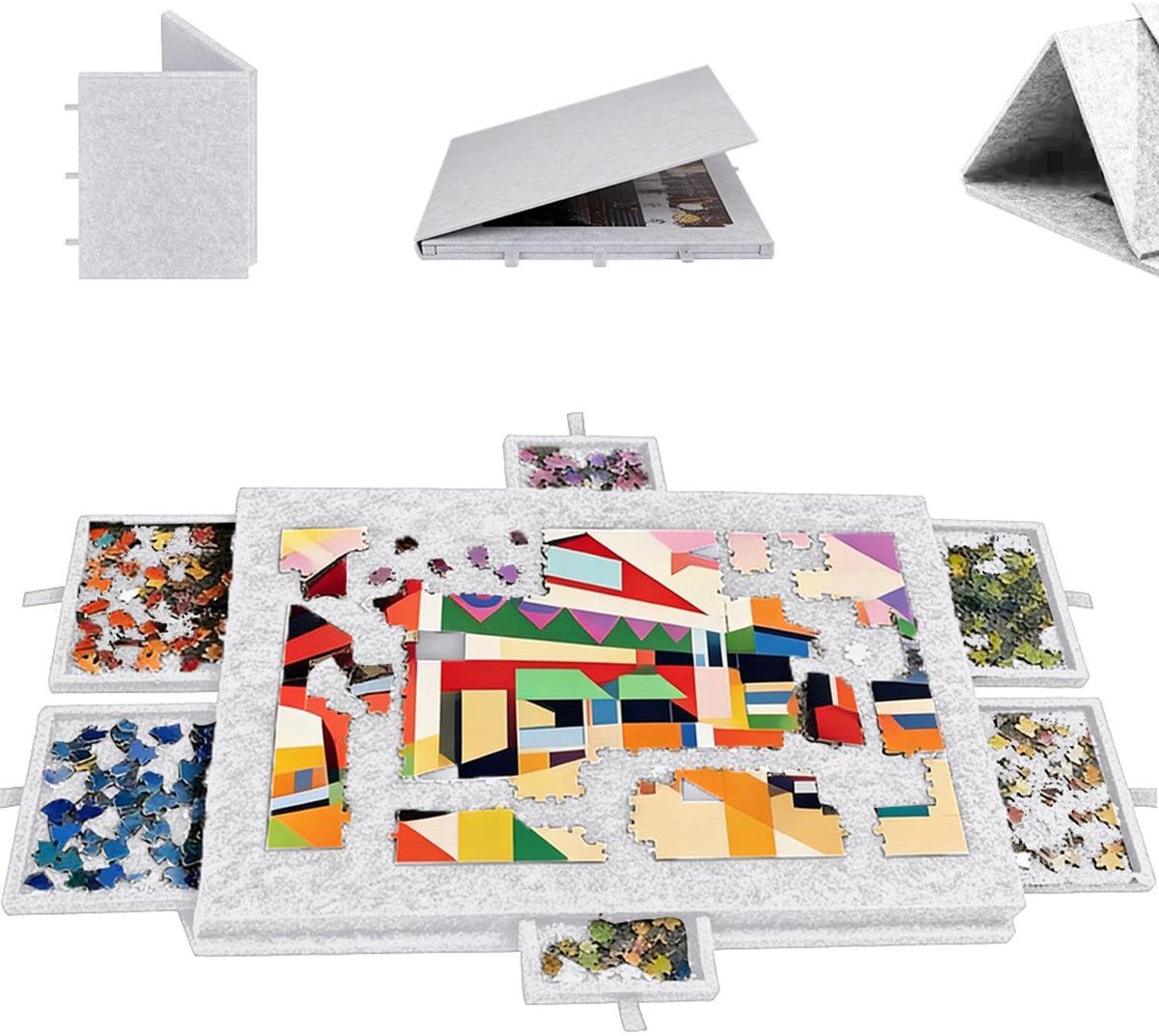 SnelShoppen - Kantelbare Puzzeltafel 1000 Stukjes - Opvouwbare Puzzeltafel Met 6 Laden, 2-in-1 Design, Superlichte Vilten Puzzeltafel in Grijs voor Th