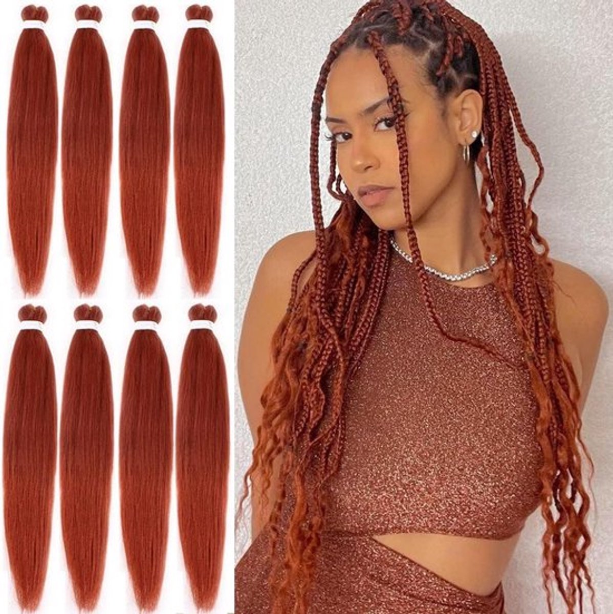 Yaki vlechten haarverlenging 50 cm - Rode haken - Hot water instelling - Pre-stretched vlechten - Hair extensions EZ vlechten 350#