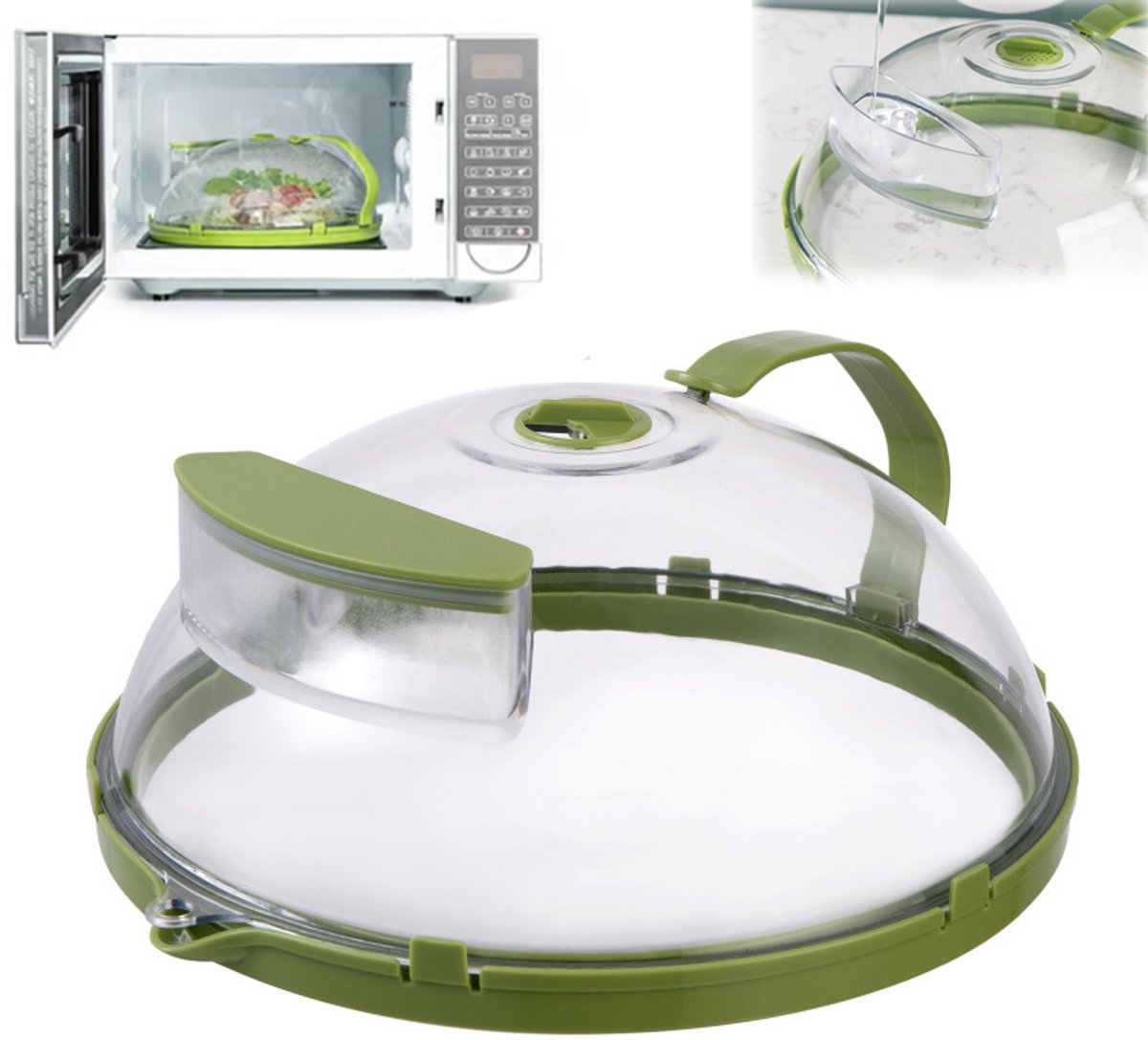 Voedseldeksel - Magnetron voedseldeksel - Afleidingstype - Magnetron kap met handgreep en waterreservoir - 26cm - Groen - voor magnetron en koelkast voedselvershouding