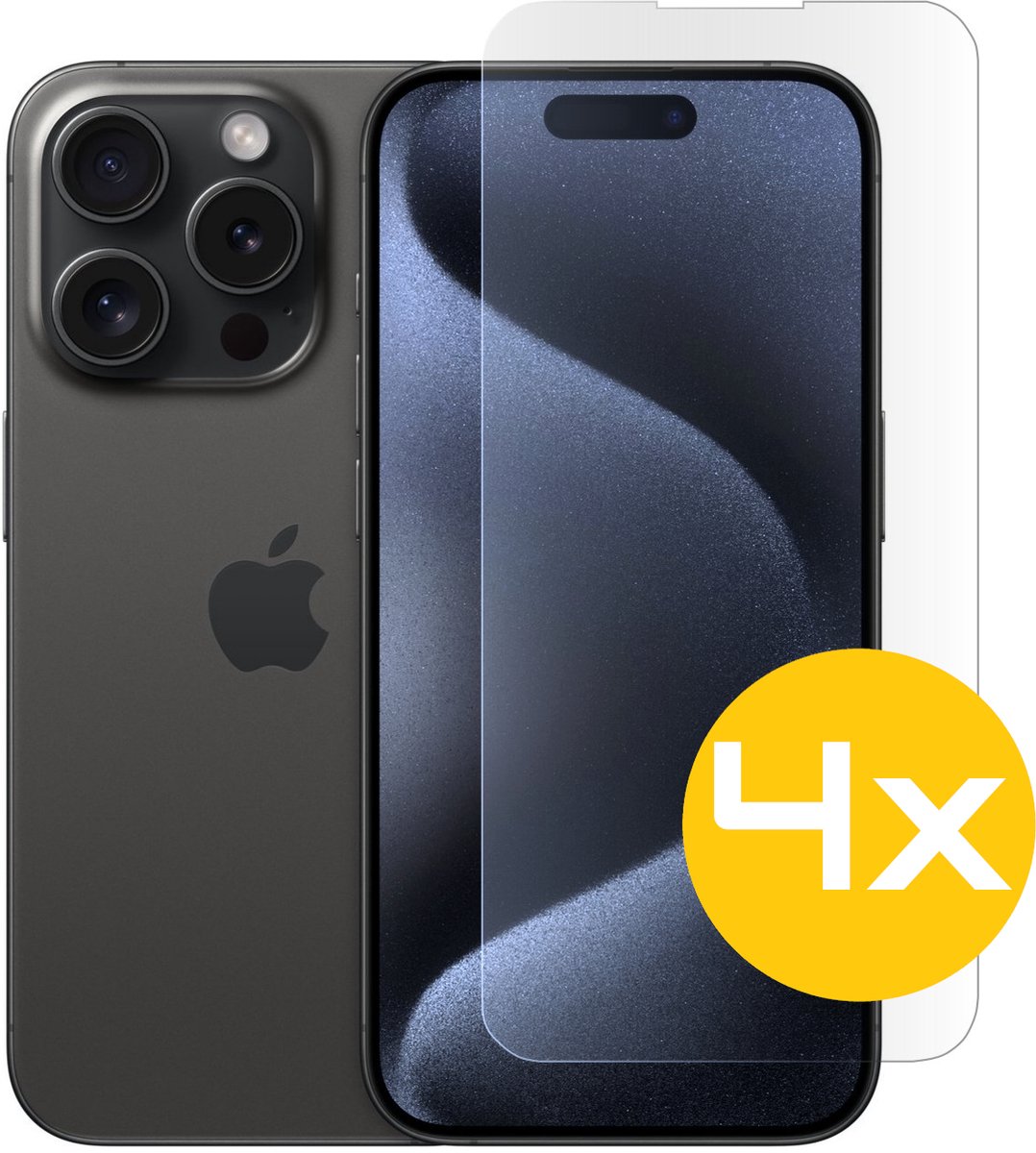 Screenprotector Geschikt Voor iPhone 15 Pro Max - Glasplaat - Tempered Glass - 4 Stuks