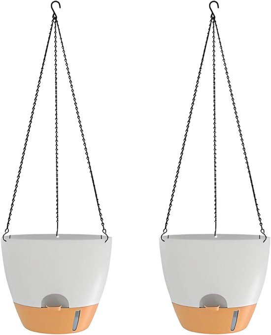 Plantenhangers Set - Hangpotten Binnen - Planten Verzorgen - Zelfbewaterend Reservoir - 25 cm - Wit