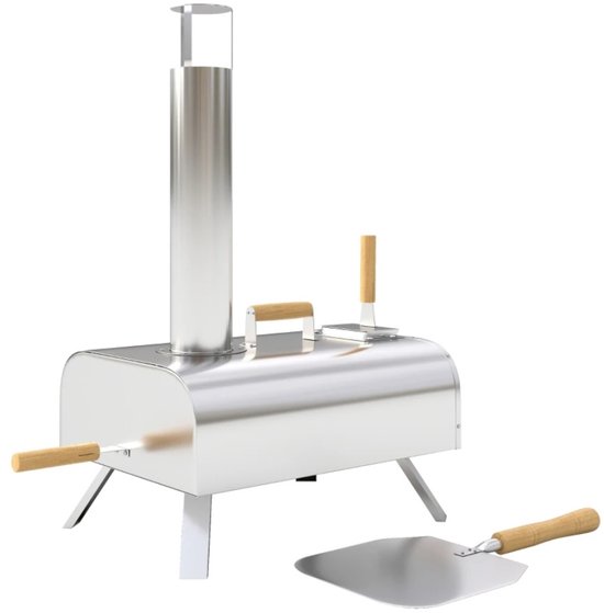 Emvae Pizza oven - Buitenkeuken - Pellets pizza oven - Pellethout - Buiten - Met Pizzasteen, Pizzaschep en Inklapbare Poten - 79 x 36 x 75 cm - RVS — afbeelding 2
