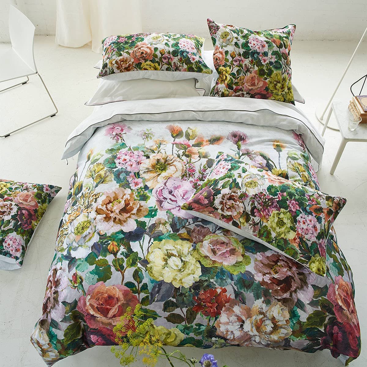 SnelShoppen - Grandiflora Dekbedovertrek 200x200 cm - Aquarel Bloemenprint - Katoen-Satijn - Multicolor - Luxe Beddengoed voor Slaapkamer - Perfect vo
