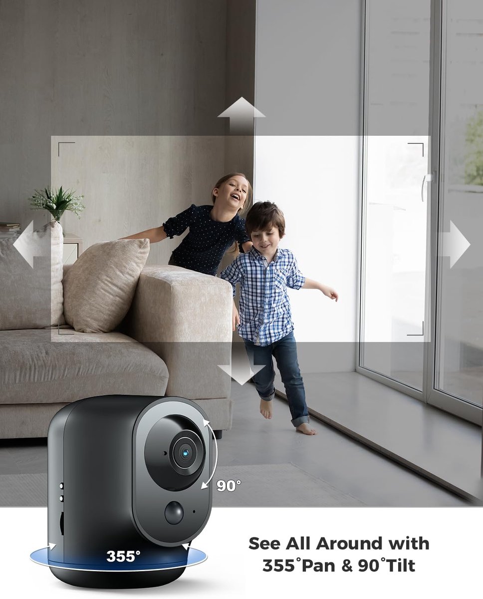 SnelShoppen - COCOCAM 2K Draadloze Indoor Beveiligingscamera met 5200mAh Batterij, Wifi, Pan/Tilt, AI Herkenning, PIR Menselijke Detectie, Zwart voor