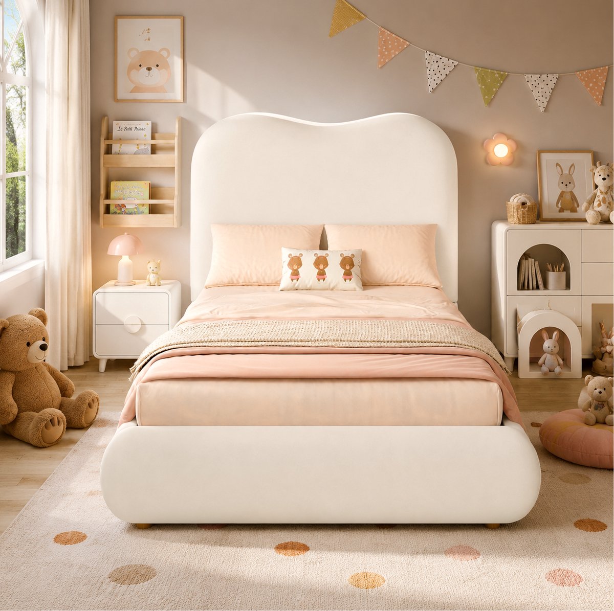 MODFU Kinderbed - Eenpersoons - Opbergruimte - Fluweel - Beige