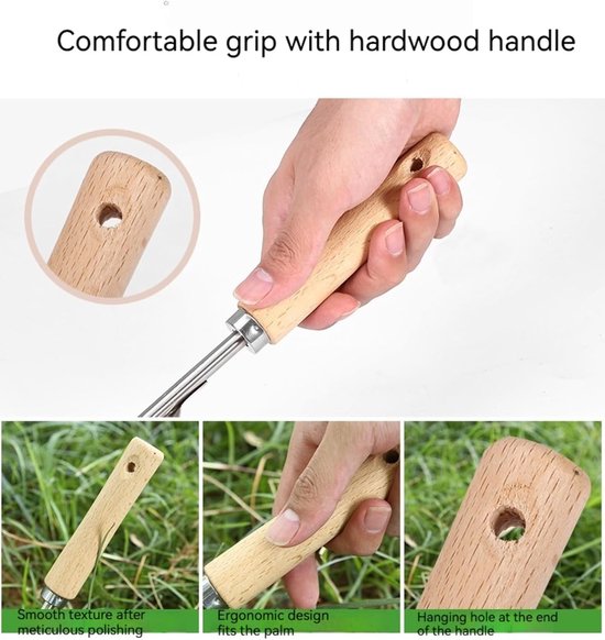 Onkruidverwijderaar Tuin - Wiedgereedschap Onkruidsteker - Onkruid Verwijderen - Roestvrij Staal - 30.5 cm - Hout — afbeelding 3