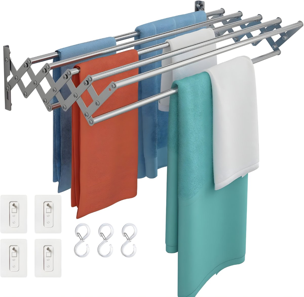 Ploutos® Wanddroogrek Inklapbaar - Wanddroogrek - Handdoekenrek Voor Aan De Muur - Grijs - 10cm x 18cm x 80cm