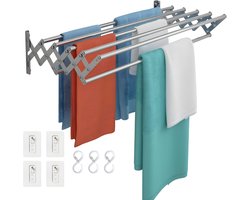 Wanddroogrek Inklapbaar - Wanddroogrek - Handdoekenrek Voor Aan De Muur - Grijs - 10cm x 18cm x 80cm