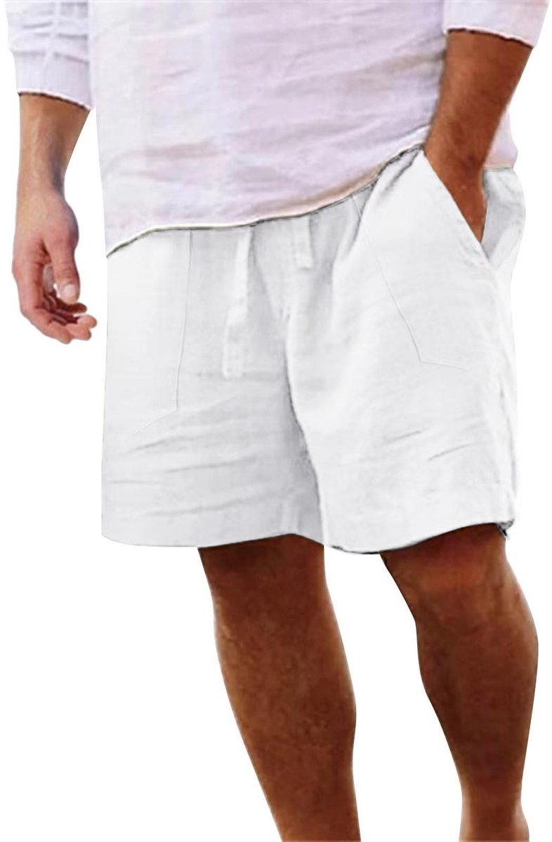 SnelShoppen - Linnen Zomershorts Heren, Licht en Luchtig, Effen Wit, Losse Pasvorm, Vrijetijdsshorts XL voor Zomer, Strand, Tuin, Feest en Casual Outf
