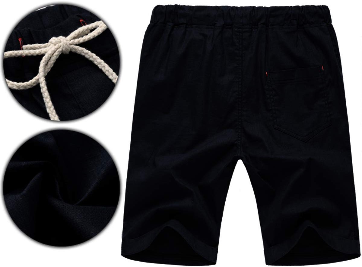 SnelShoppen - Korte Broek Heren Shorts Mannen Zomer Leisure Stretch Katoen Linnen met Zakken Zwart 3XL - Ideaal voor Vrije Tijd, Vakantie en Tuin