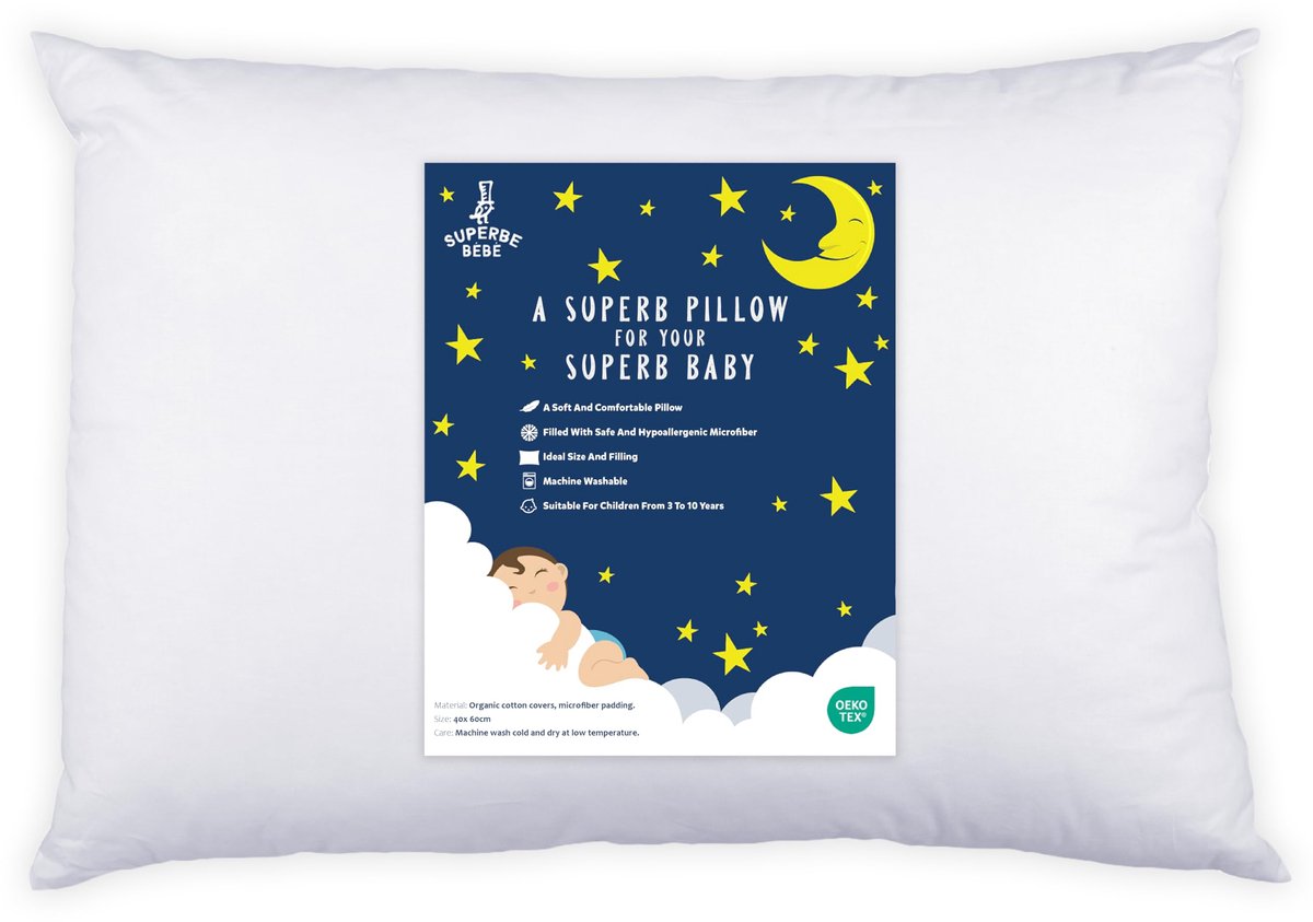 SnelShoppen - Baby Kussen Wit 40x60 Cm - Oeko-Tex Katoenen Hoofdkussen - Comfortabel Kinderkussen voor Middagsdutjes en Kinderdagverblijf - Perfect vo