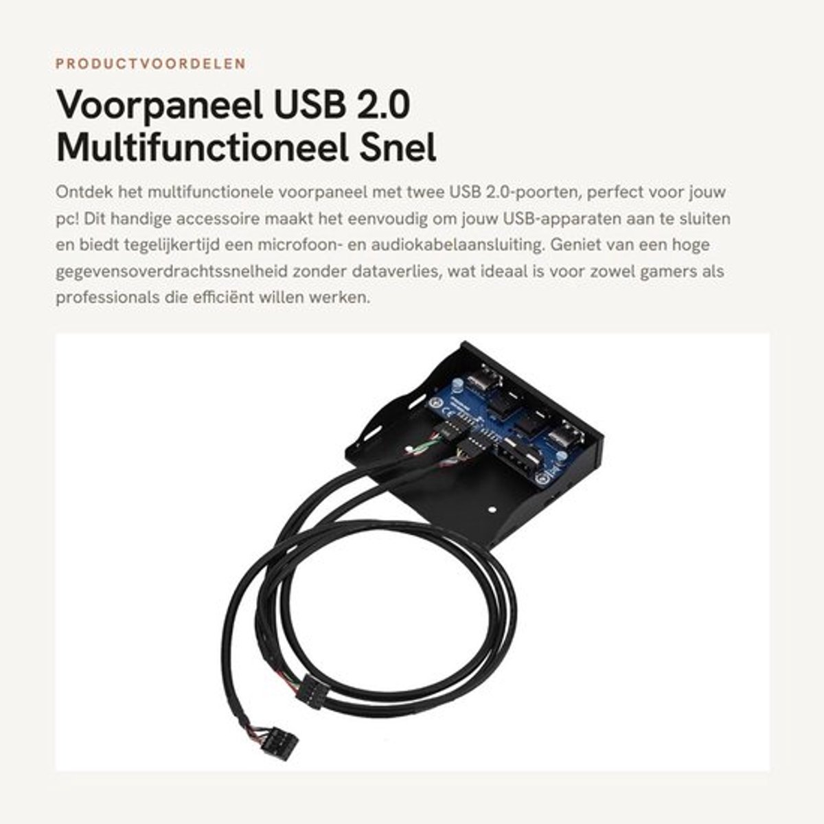Voorpaneel USB 2.0 - Multifunctioneel - Snel gegevensoverdracht - 3,5 inch formaat - HD-audio en microfoonaansluiting - Geschikt voor pc'...