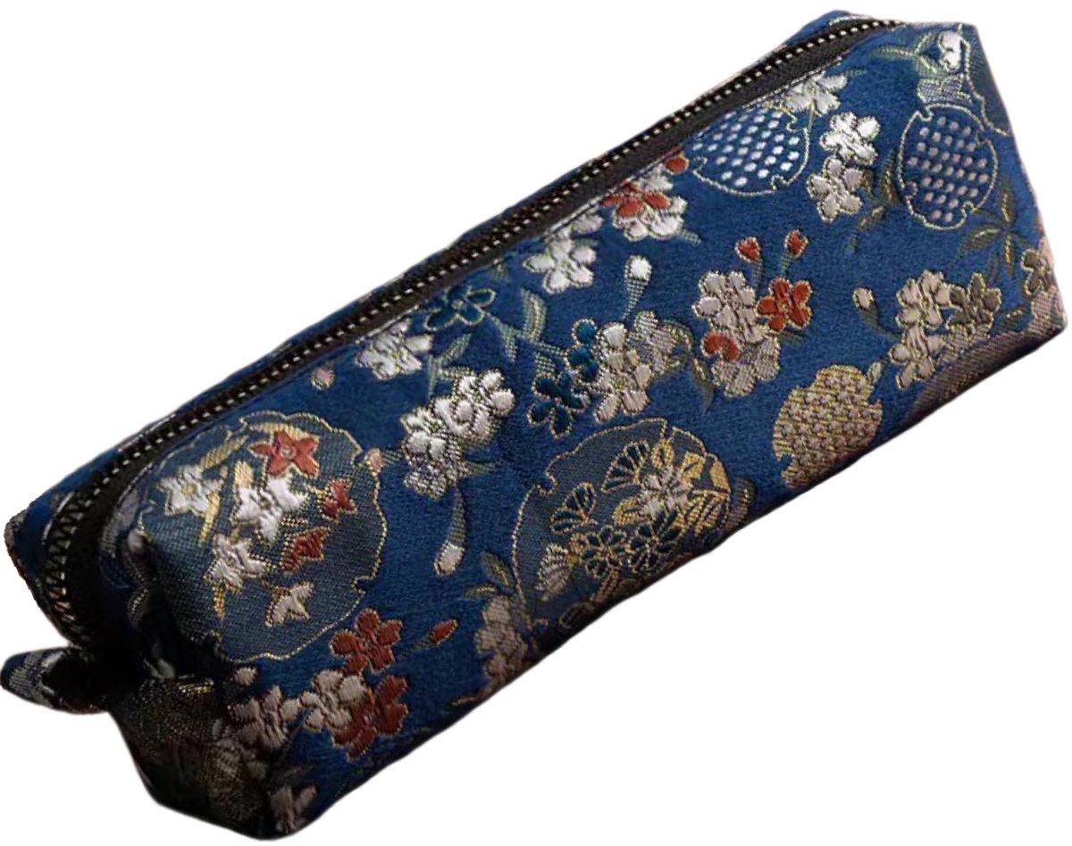 Dailygoods - Retro Brokaat Pennenzak Groot - Etui voor School en Studenten, Blauw