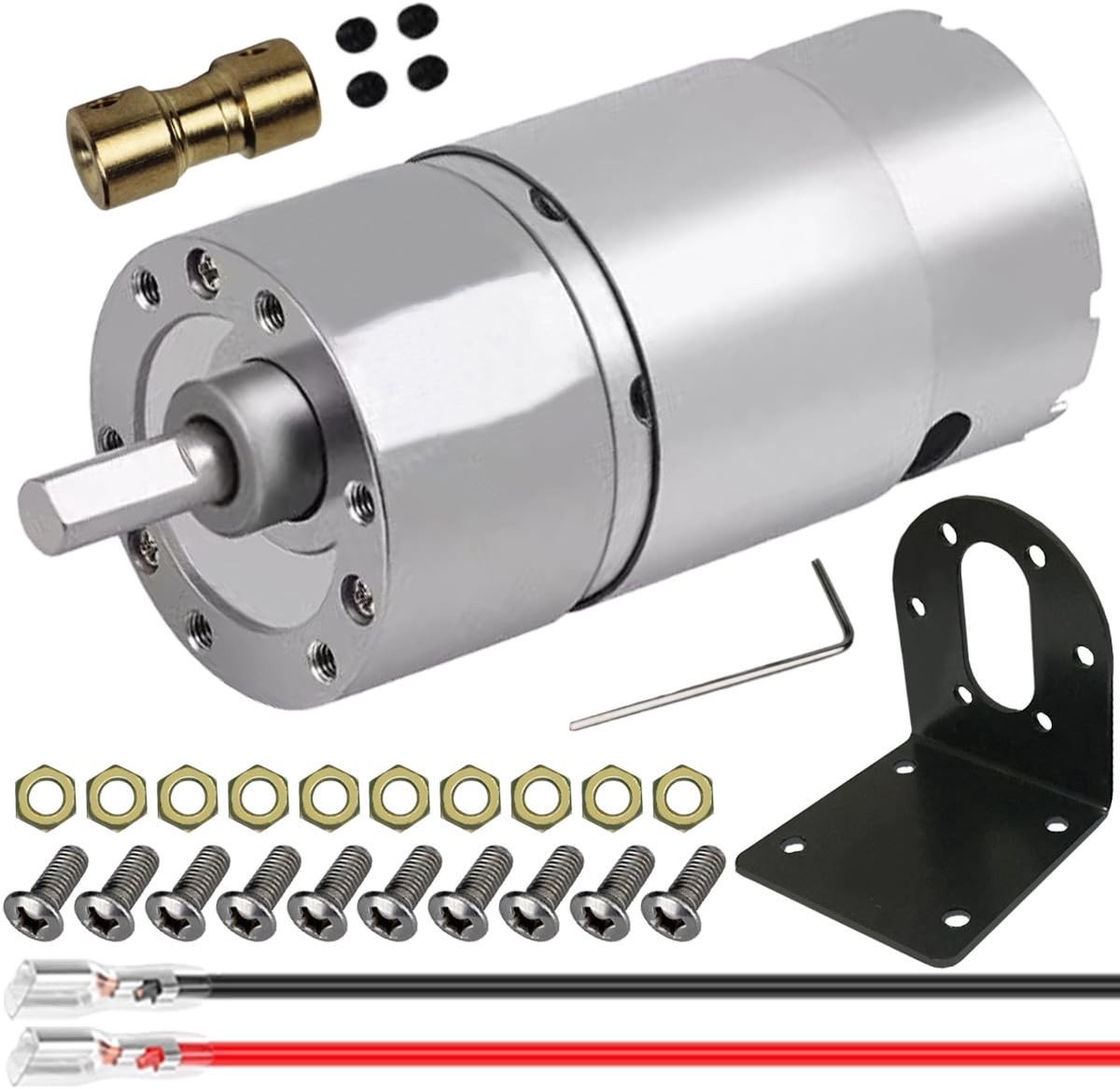 Dailygoods- Transmissiemotor 150 RPM - Elektrische Reductiemotor - Hoog Koppel 7,5 kg·cm - Beugel - Veerdraad/Koppeling - Compacte Afmetingen 37 × 73,5 mm - Motor