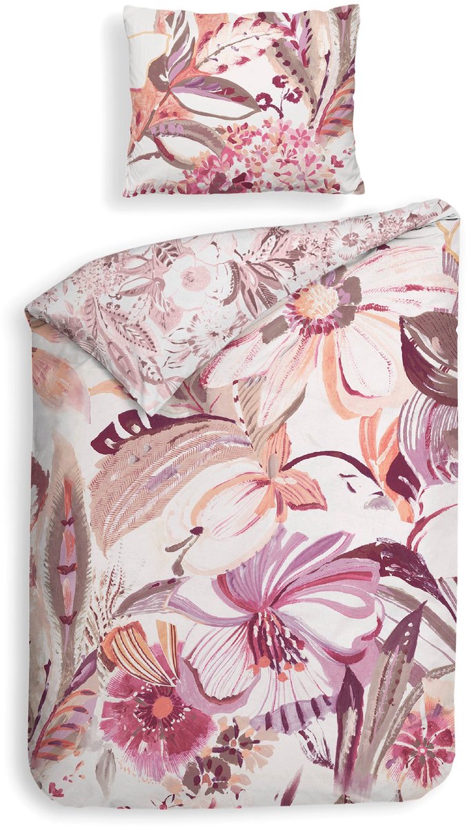 Heckettlane Dekbedovertrek Kina - Dekbed met instopstrook - Wit - Dekbedovertrek van 100% Katoen-Satijn - Bloemen - 140x200-220 cm + 1 sloop 60/70 cm - Honolulu