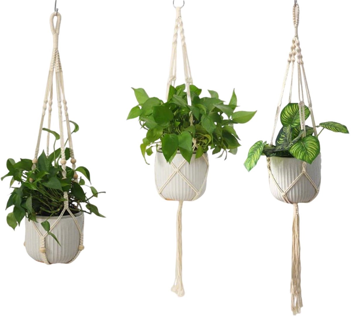 Dailygoods - Set van 3 Hangende Plantenhangers - Macramé voor Binnen en Buiten