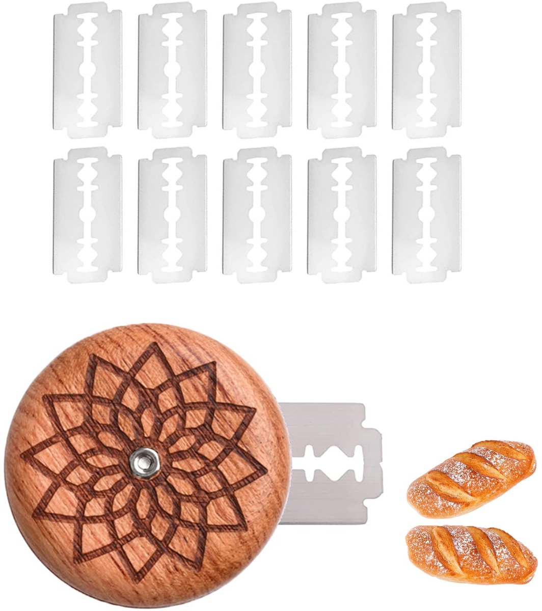 Dailygoods - Brood snijmes - Deegmes voor thuisbakker - 10 verwisselbare messen - Zilver - Baguettemes voor brooddeeg - Ideaal voor broodbakken - Hand...