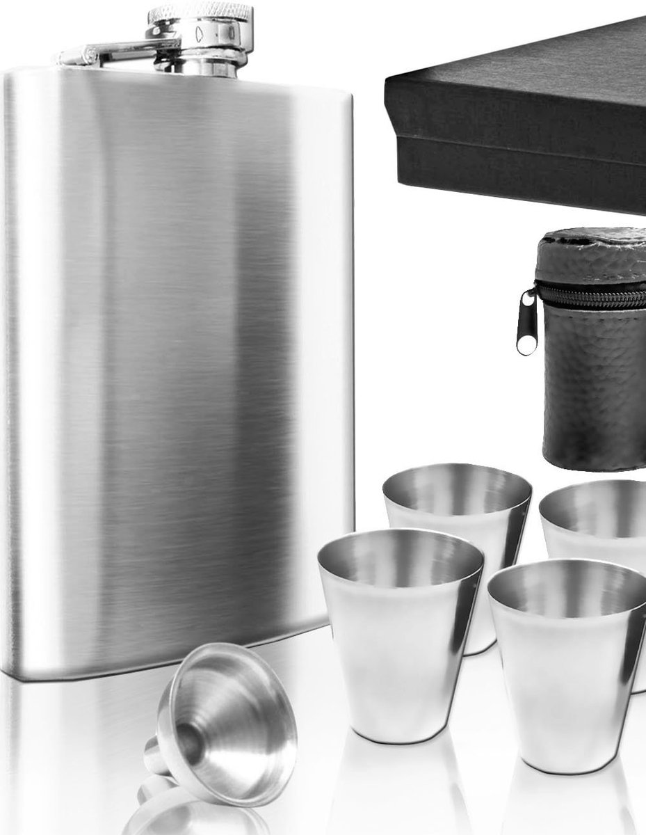 Dailygoods - Heupfles Cadeauset met 4 Bekers en Trechter
