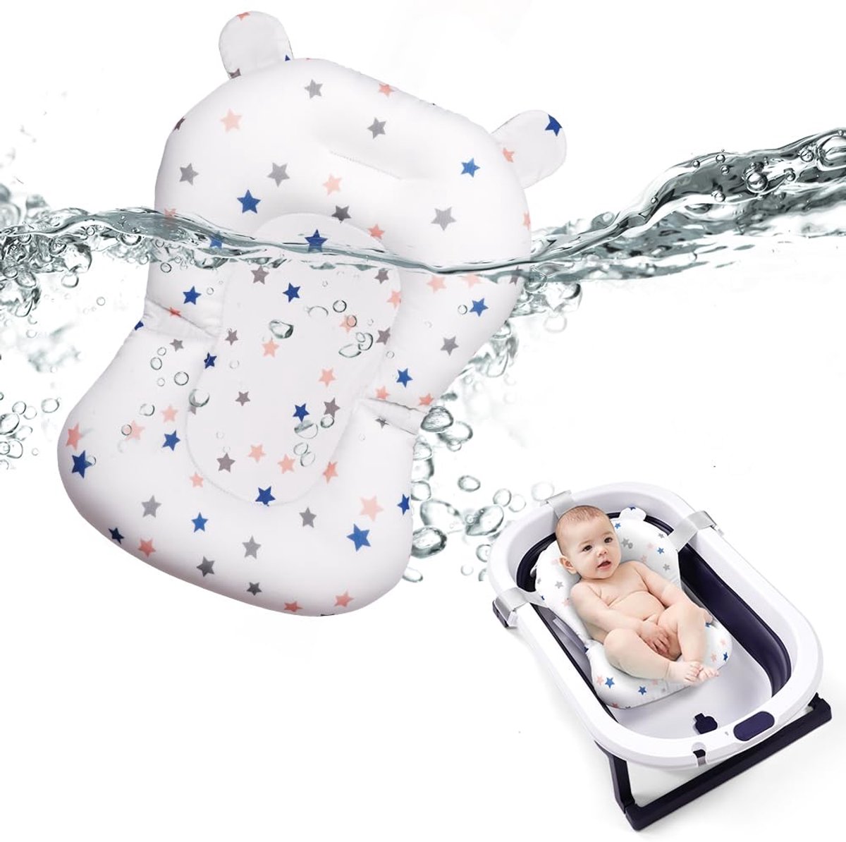 Dailygoods - Baby Badsteun en Kussen - Verstelbaar en Antislip voor 0-3 Jaar