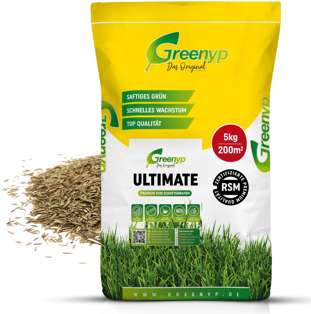 Dailygoods- Schaduwgras 100% RSM - 5kg voor 200m² - Hoge schaduwtolerantie - Onderhoudsvriendelijk - Dichte groei - Ideaal voor schaduwrijke locaties - Gazonzaden