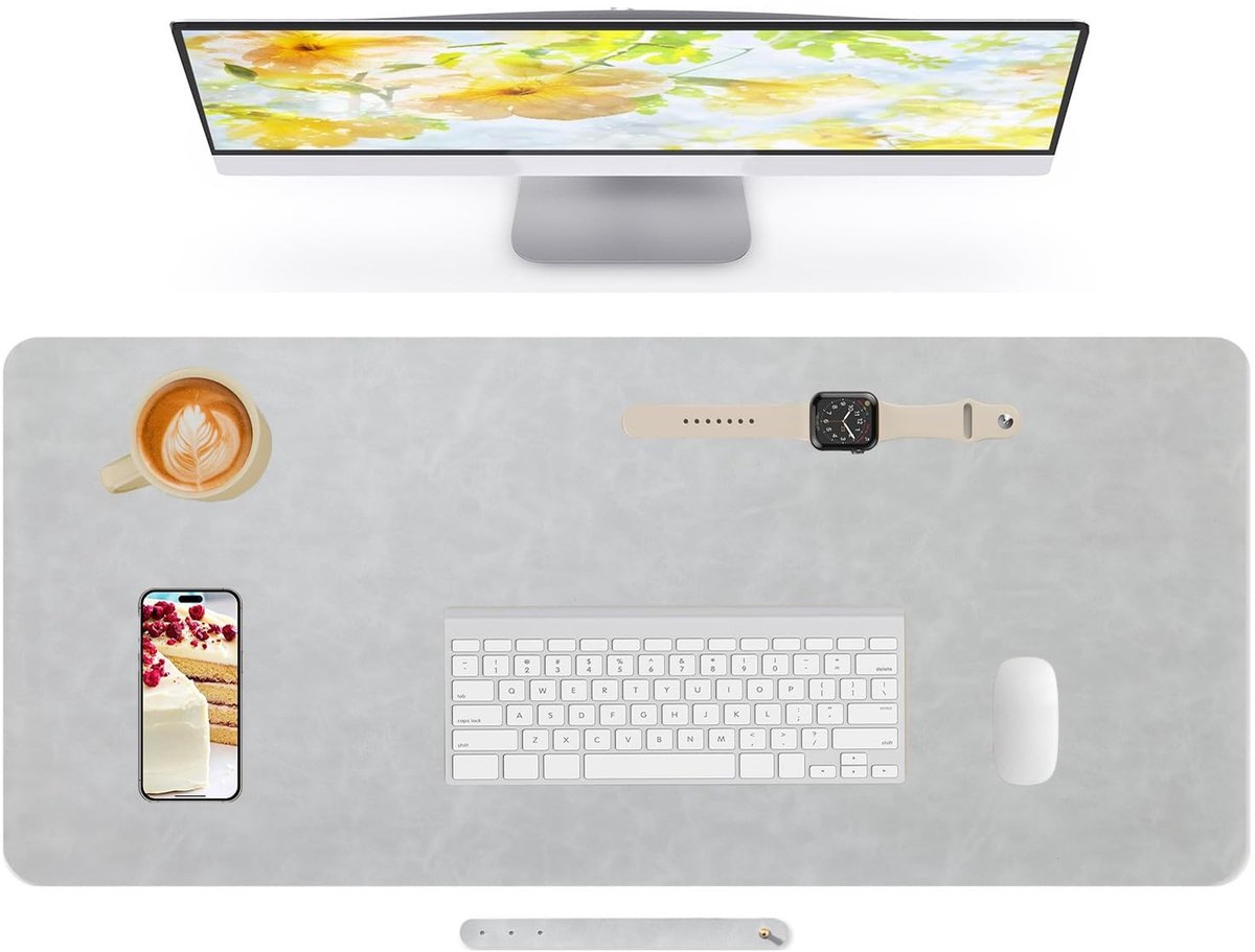 Omgoods - Grote Leren Bureau Muismat - 120x43cm Lichtgrijs
