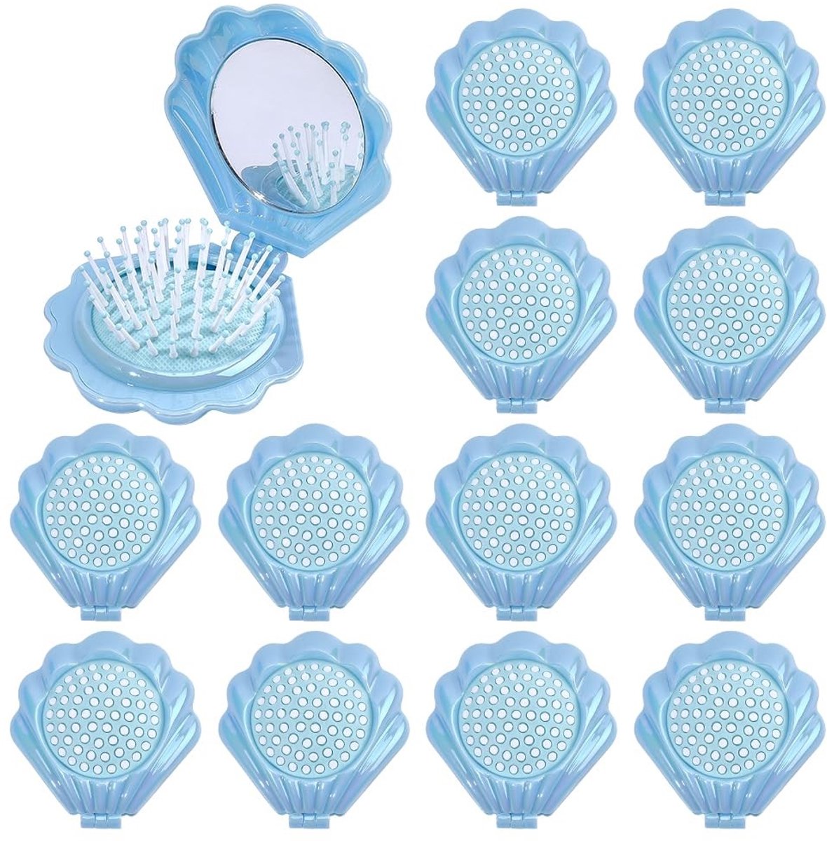 Dailygoods - 14 Stuks Opvouwbare Reizen Haarborstels met Spiegel - Draagbare Schelpvormige Kam voor Vrouwen