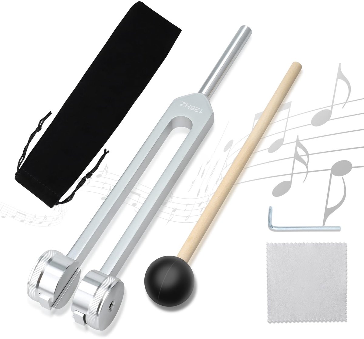 Dailygoods- Stemvork 128 Hz - Draagbare Set - Aluminiumlegering - Klanktherapie - Stressverlichting - Inclusief Hamer en Opbergtas - Geluidstherapie